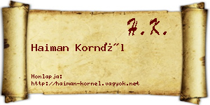 Haiman Kornél névjegykártya