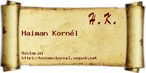 Haiman Kornél névjegykártya